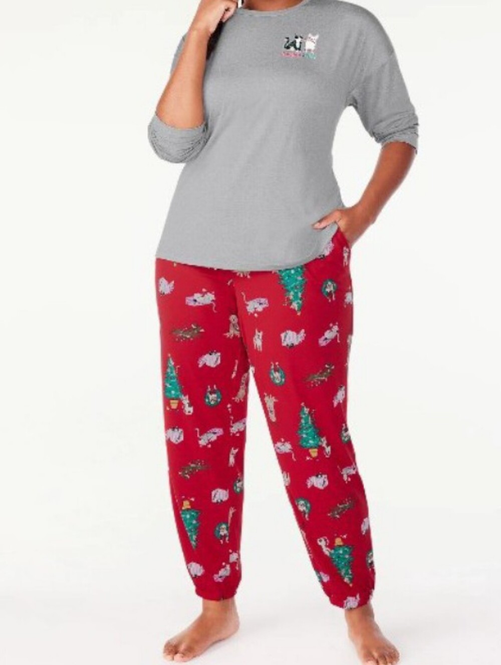 NWOT JoySpun 2pc Dog Vs Cat Christmas Pj Set Sz L